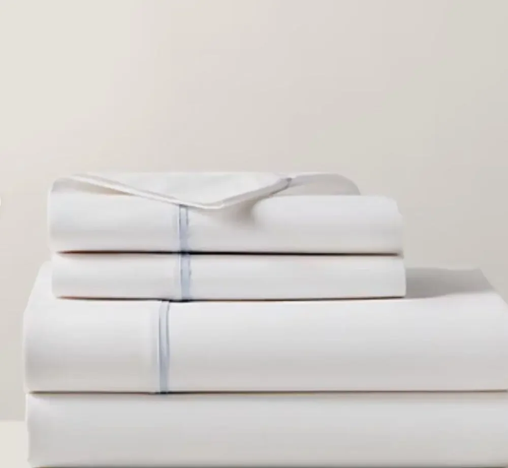 New Ralph Lauren Organic Cotton Percale Palmer Queen Flat Sheet White/Sky Blue